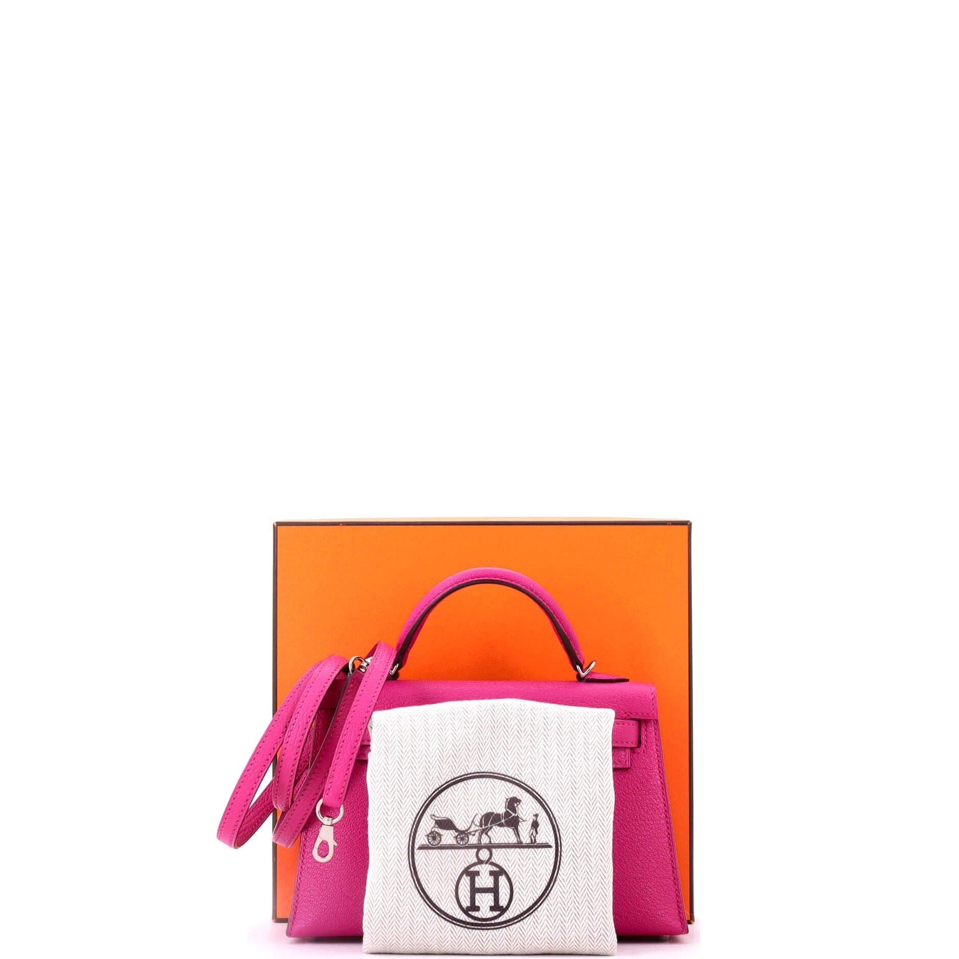 Pre-Owned Hermes Kelly Mini II Bag Pink Chevre Mysore with Palladium Hardware 20, Alternate, color, Rose Pourpre