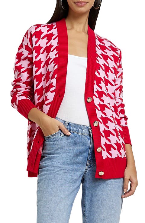 Houndstooth V-Neck Cardigan