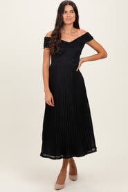 PinkBlush Shimmer Off Shoulder Pleated Midi Dress
