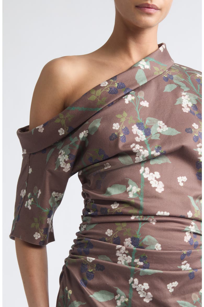 Bowery One-Shoulder Stretch Cotton Midi Dress, Alternate, color, BLACKBERRY BRANCHES