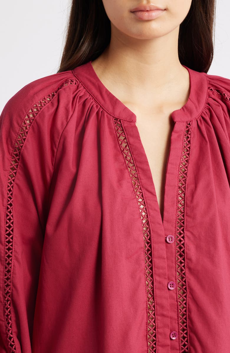 Petal & Pup Hart Long Sleeve Cotton & Linen Minidress, Alternate, color, Wine