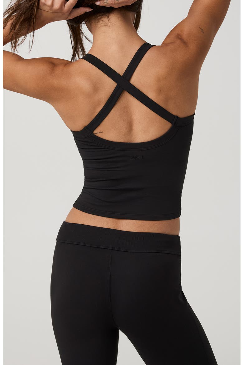 Halo Cross Back Performance Tank, Alternate, color, SOLID BLACK