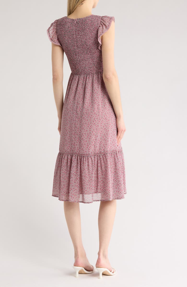 Lost + Wander Flora Smocked Cap Sleeve Midi Dress, Alternate, color, 