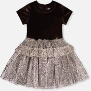 Deux par Deux Bi-material Short Sleeve Metallic Mesh Dress (toddler, Little Kid & Big Kid)