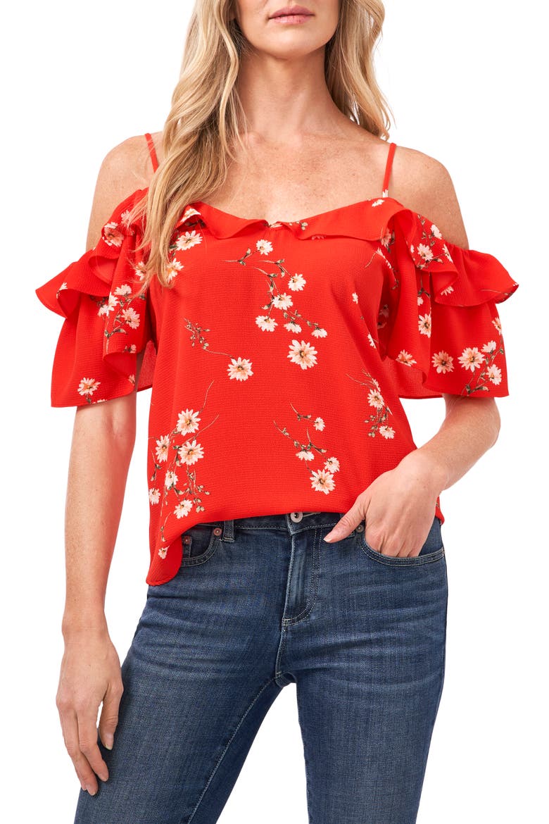 Romantic Daisies Cold Shoulder Blouse, Main, color, CSRONAMTICDAS