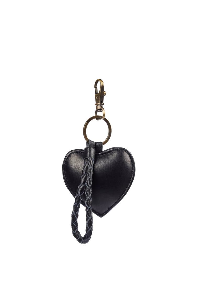 Leather Puffy Heart Keychain, Alternate, color, Black