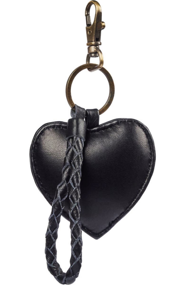 Mandrn Leather Puffy Heart Keychain, Alternate, color, Black