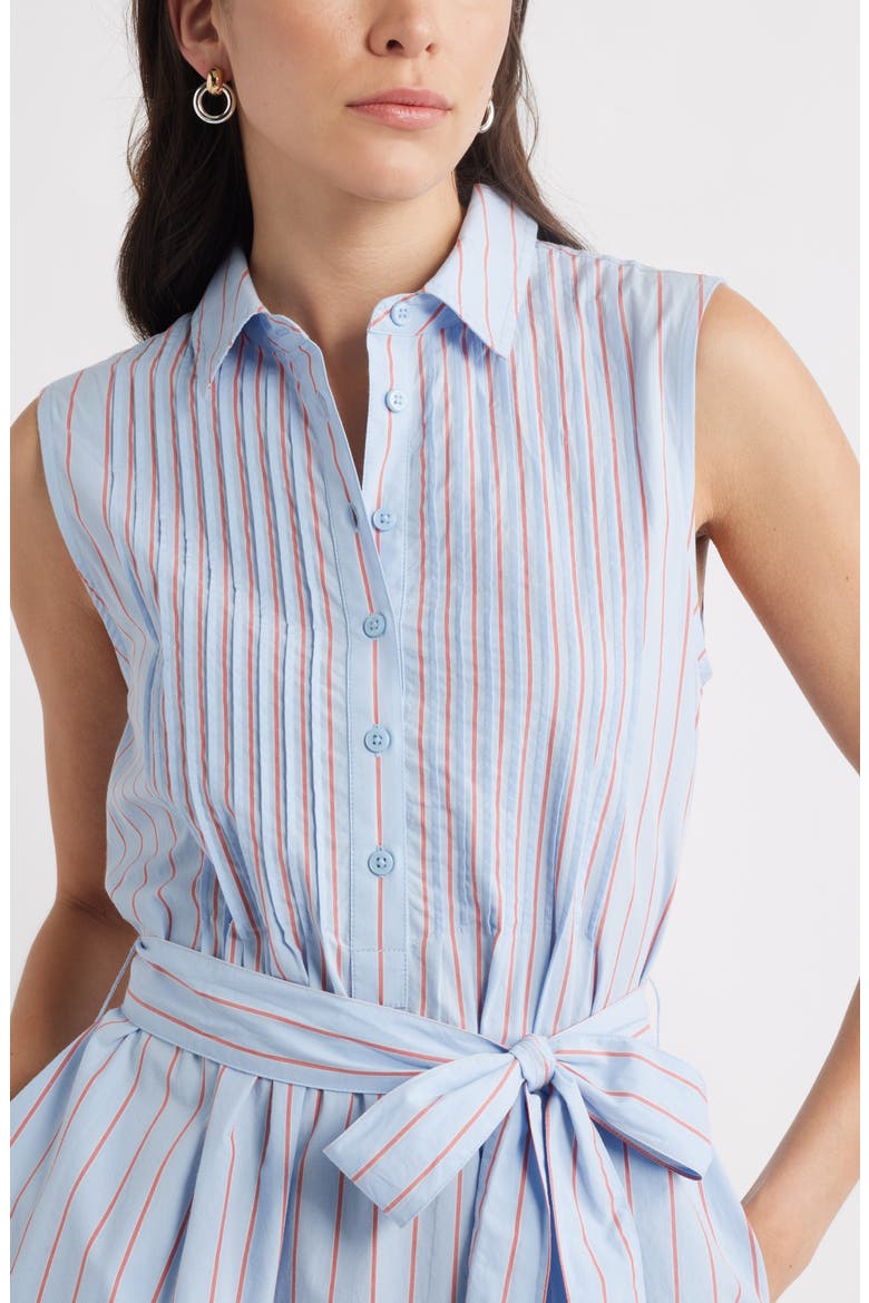 Pintuck Tie Waist Cotton Shirtdress, Alternate, color, BLUE WINDSURFER JEN STRIPE