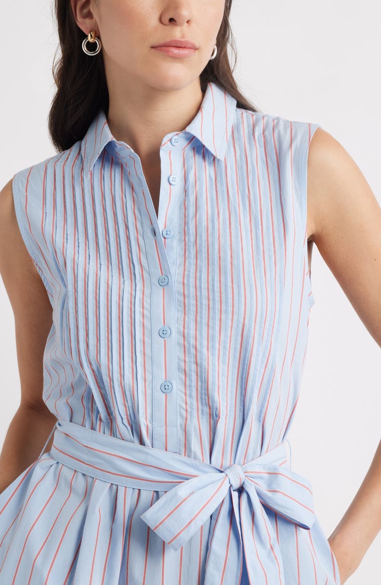 Caslon<sup>®</sup> Pintuck Tie Waist Cotton Shirtdress, Alternate, color, Blue Windsurfer Jen Stripe