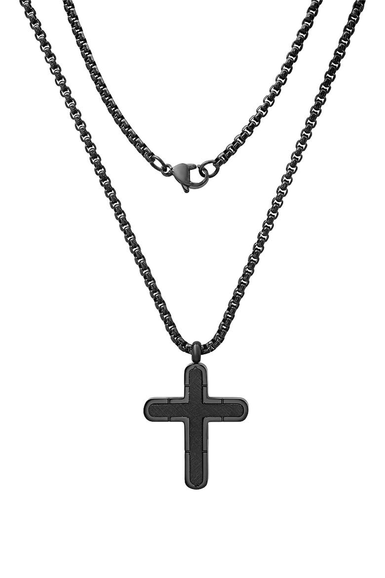 Men's Black Stainless Steel Cross Pendant Necklace, Main, color, BLACK
