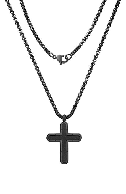 Men's Black Stainless Steel Cross Pendant Necklace