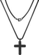 HMY JEWELRY Men's Black Stainless Steel Cross Pendant Necklace
