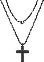 HMY JEWELRY Men's Black Stainless Steel Cross Pendant Necklace