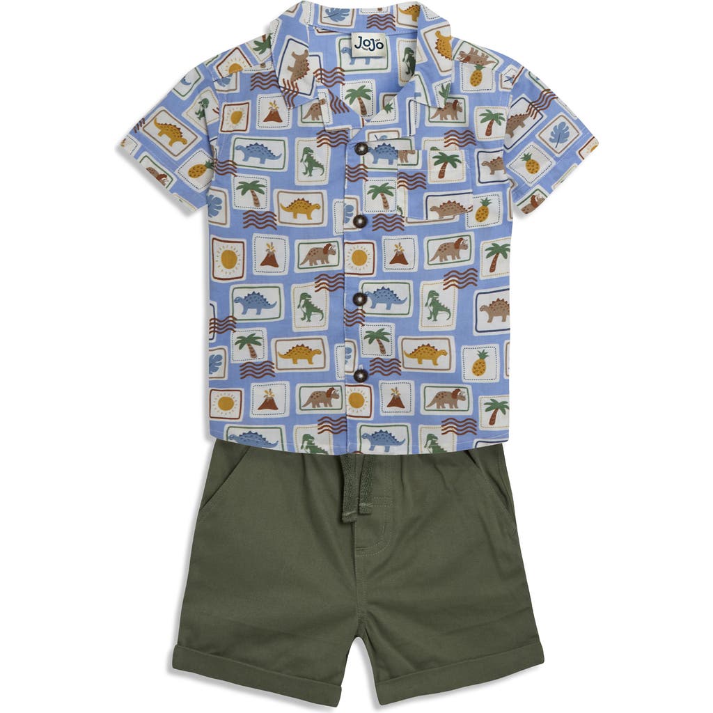 Jojo Maman Bébé Jojo Maman Bebe Dino Stamp Cotton Button-up Shirt & Shorts Set