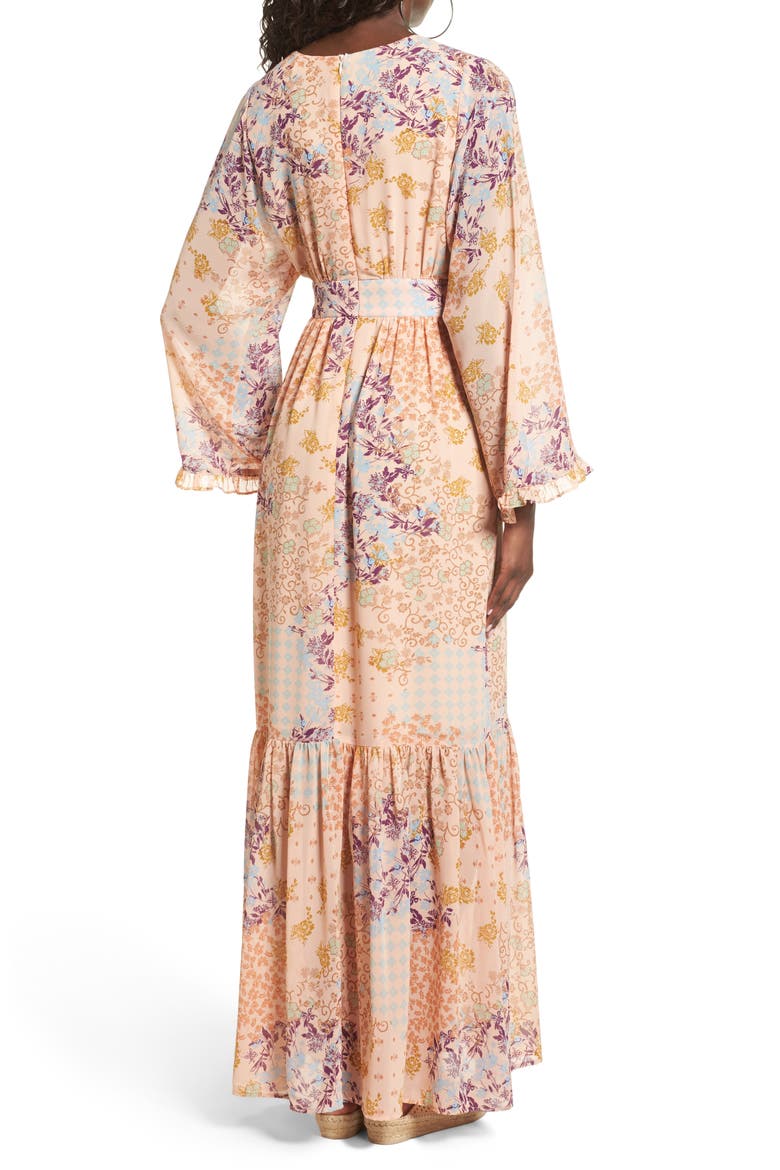 Viola Bell Sleeve Maxi Dress, Alternate, color, BEIGE PATCHWORK