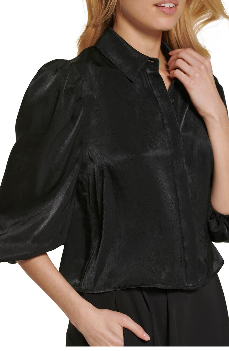DKNY Puff Sleeve Crop Satin Blouse, Alternate, color,