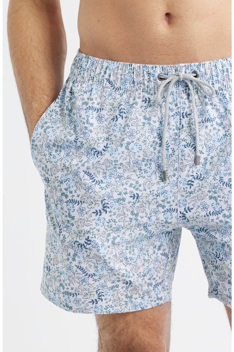 Floral Stretch Volley Swim Trunks, Alternate, color, BLUE