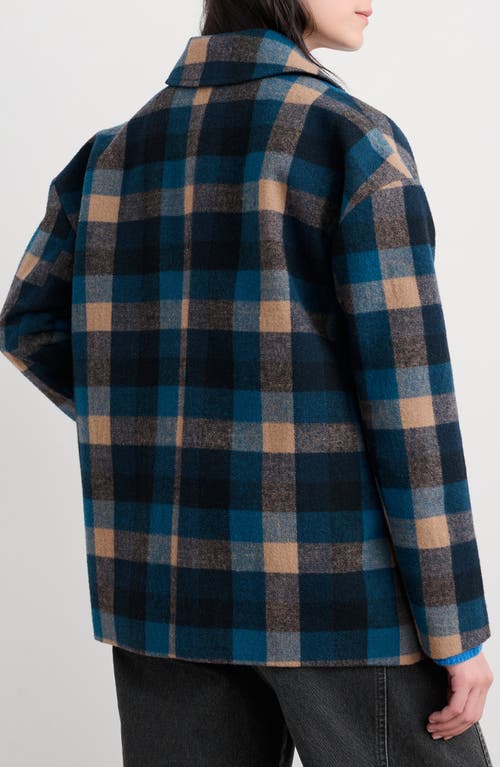 Seasalt Cornwall Beamwind Check Cocoon Coat In Blue