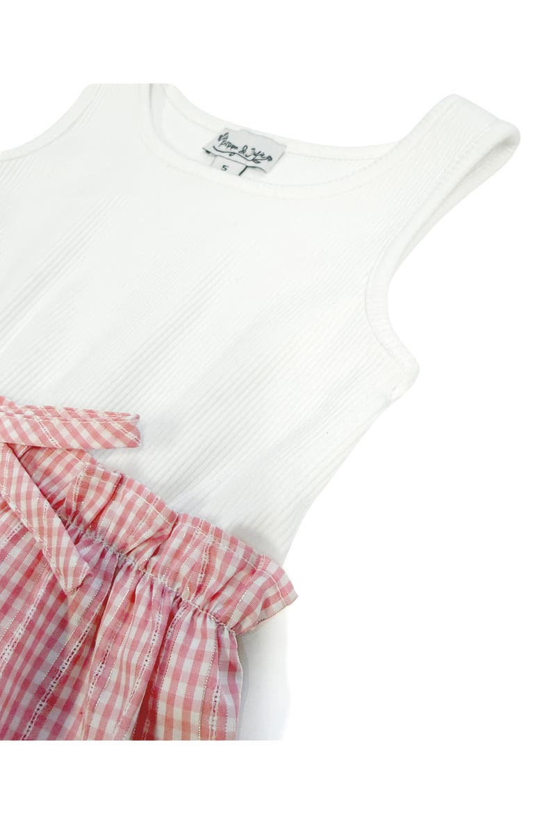 Pippa & Julie Kids' Mixed Media Rib & Seersucker Party Dress, Alternate, color, Red/ White