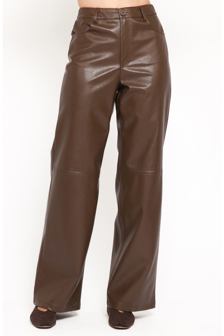 Emer High Waist Straight Leg Faux Leather Pants, Main, color, CHOCOLATE BROWN