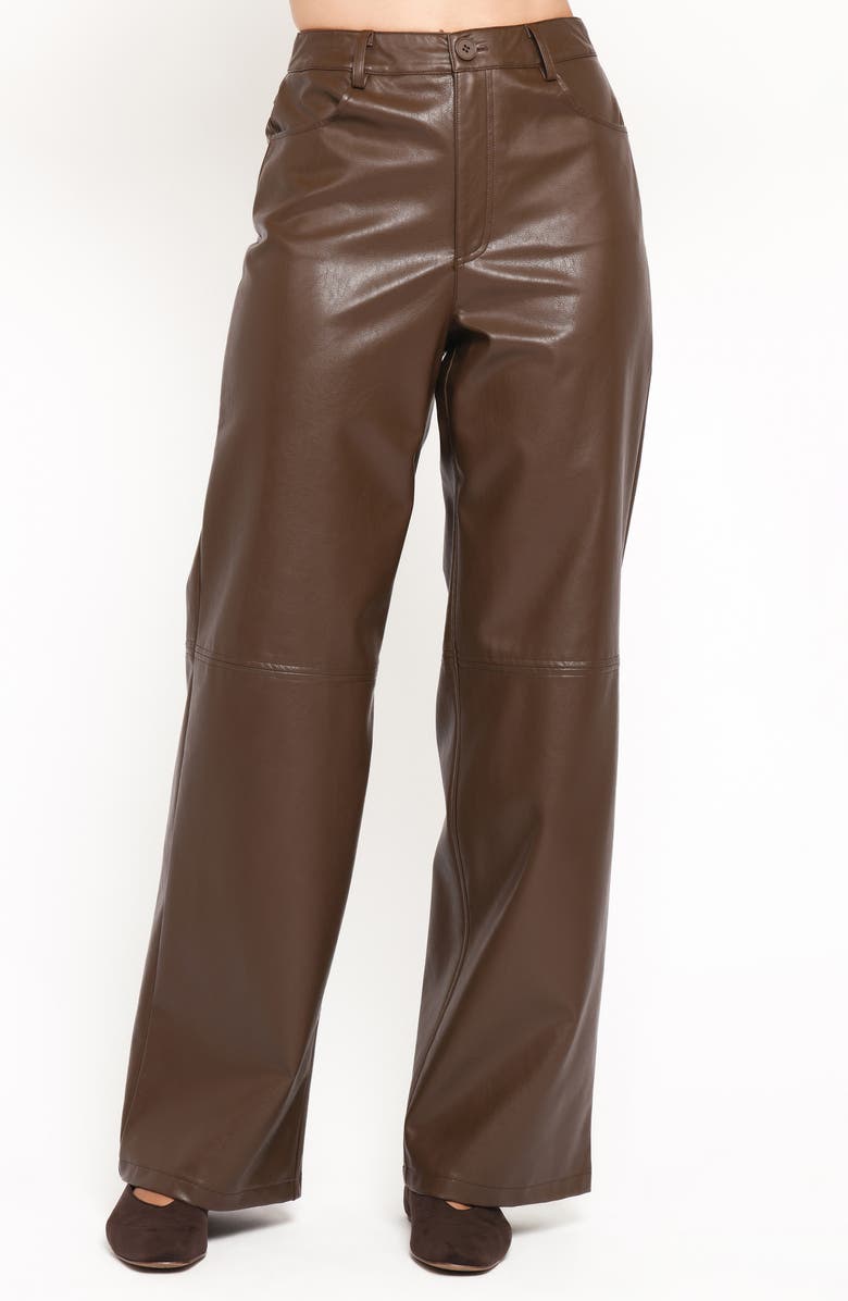 Petal & Pup Emer High Waist Straight Leg Faux Leather Pants, Main, color, Chocolate Brown