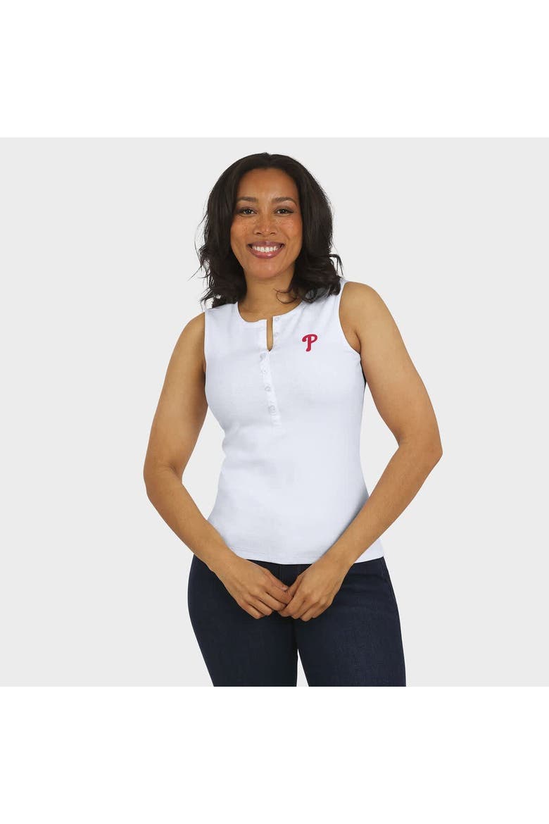 Women's WEAR by Erin Andrews White Philadelphia Phillies Rib-Knit Henley Tank Top, Alternate, color, White