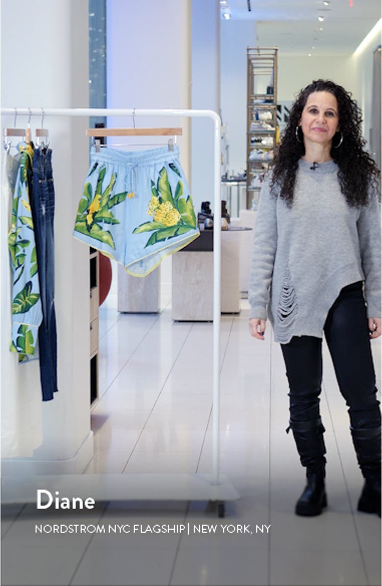 Summer Foliage Print Linen Blend Shorts, sales video thumbnail