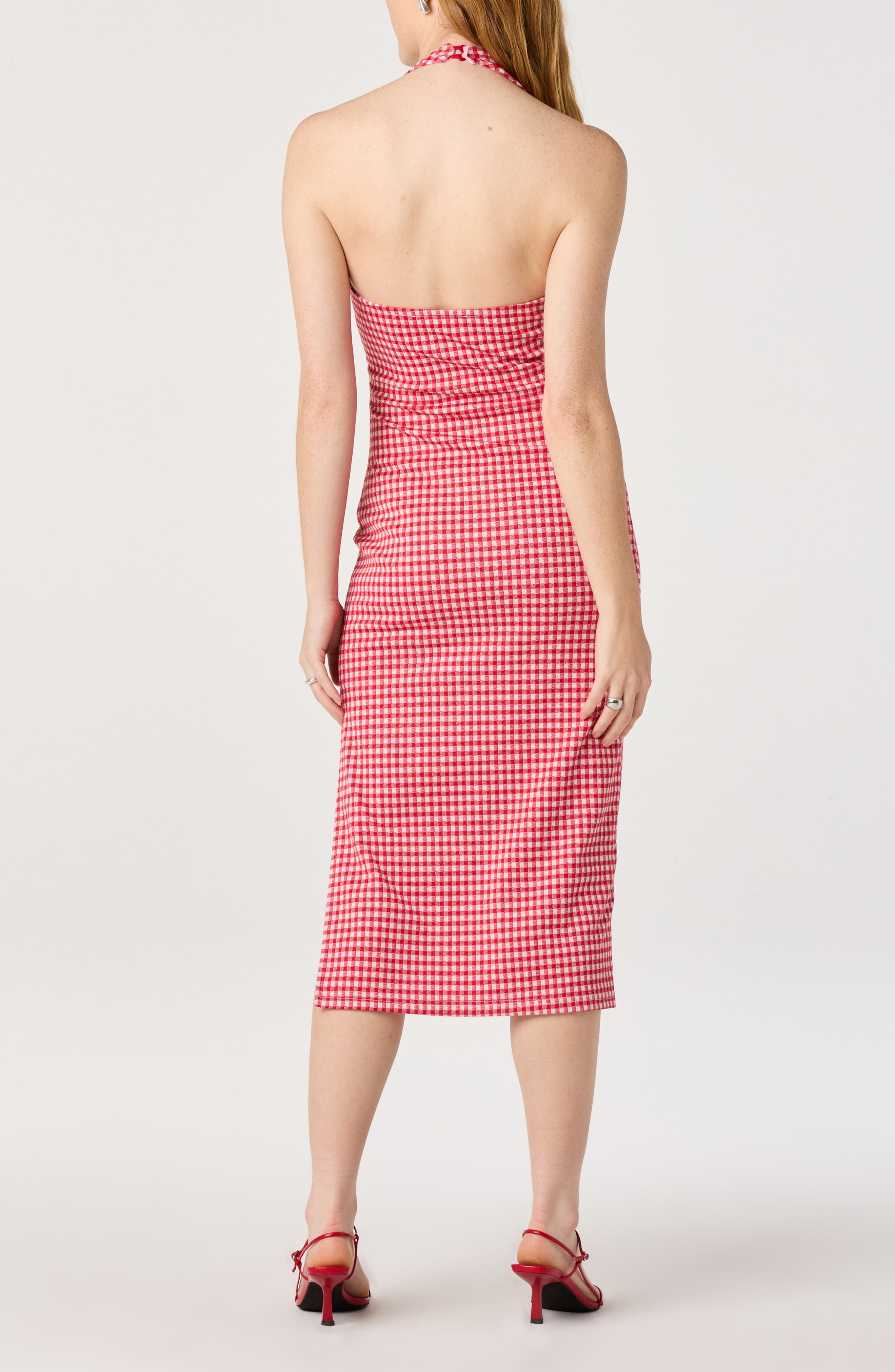 red gingham dress halter Can I Be Honest Gingham Maxi Dress