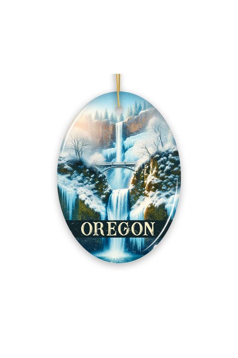 Frozen Multnomah Falls Oregon Ceramic Ornament