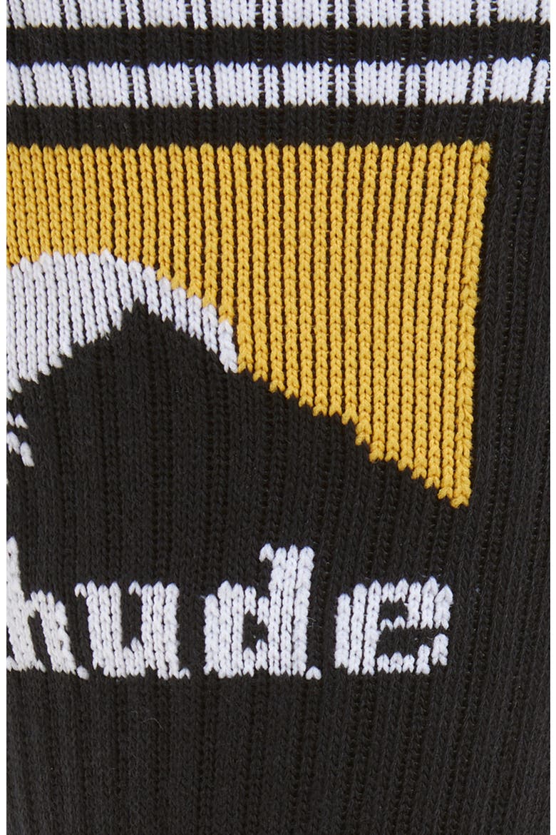 Stripe Cuff Moonlight Rib Crew Socks, Alternate, color, BLACK/ WHITE/ YELLOW