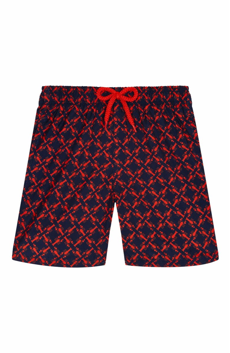 Vilebrequin Kids' Homard Pixel Ultra-Light and Packable Swim Shorts, Main, color, Bleu Marine