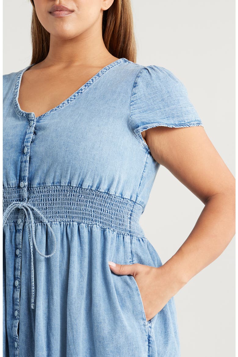 Smocked Waist Chambray Midi Dress, Alternate, color, LIGHT WASH