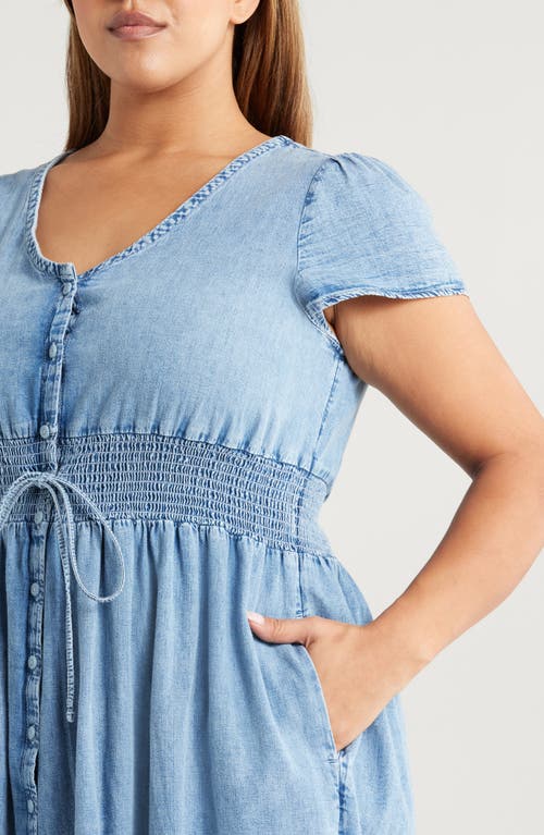 TREASURE & BOND TREASURE & BOND SMOCKED WAIST CHAMBRAY MIDI DRESS 