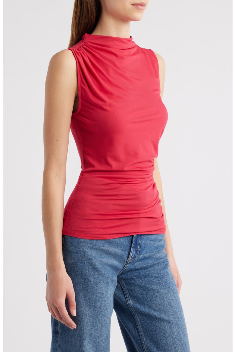 Christen Ruched Mock Neck Top, Alternate, color, CRIMSON