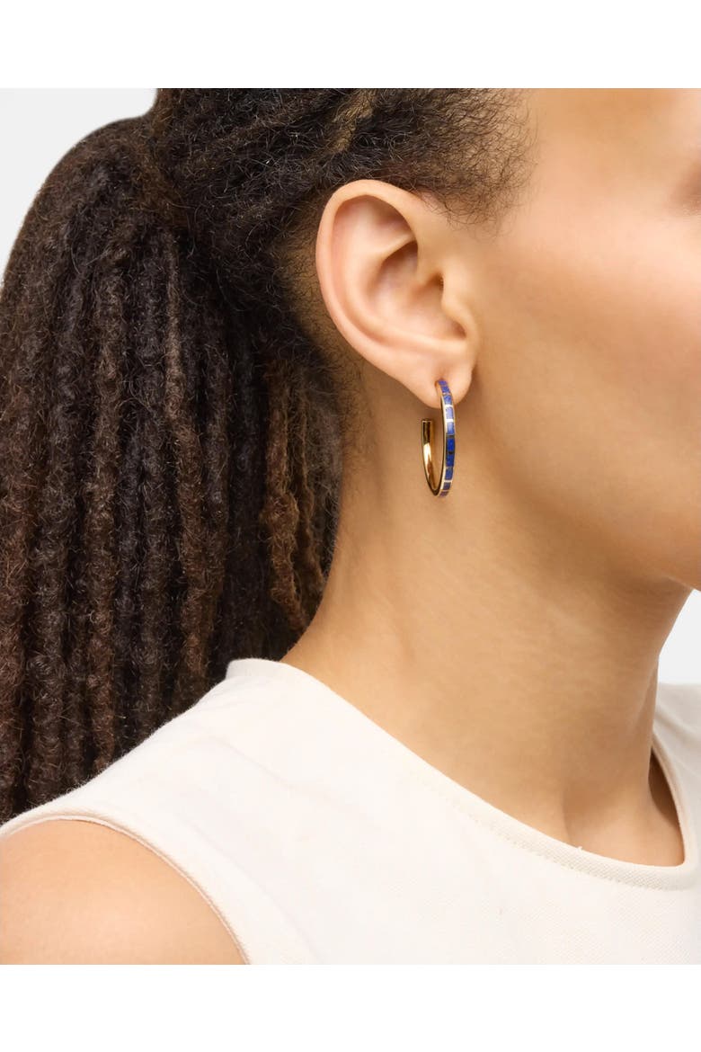 Dash Hoop Earring Set In Sterling With 18K Gold Overlay, Alternate, color, BLUE