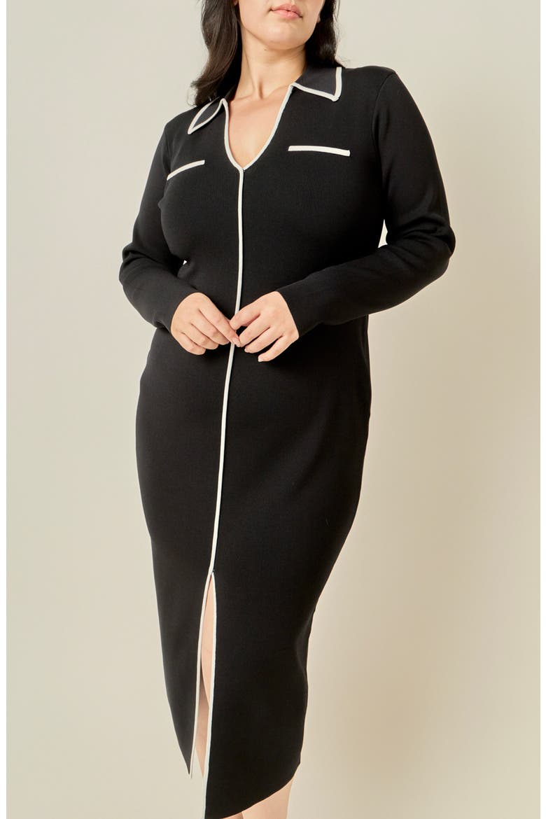 Piped Midi Dress, Alternate, color, BLACK