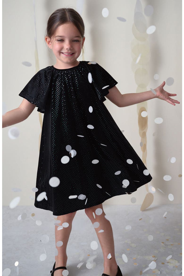 Kids' Foil Dot Velvet Dress, Alternate, color, BLACK