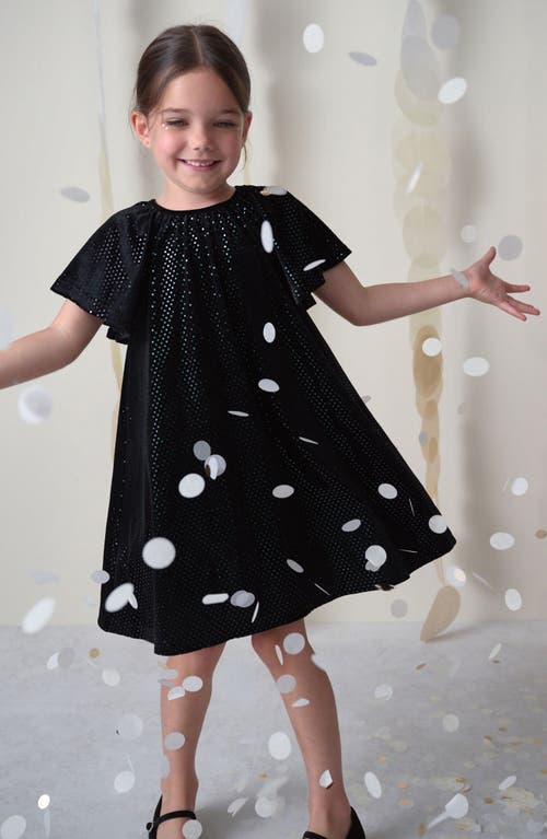 Next Kids' Foil Dot Velvet Dress In Black