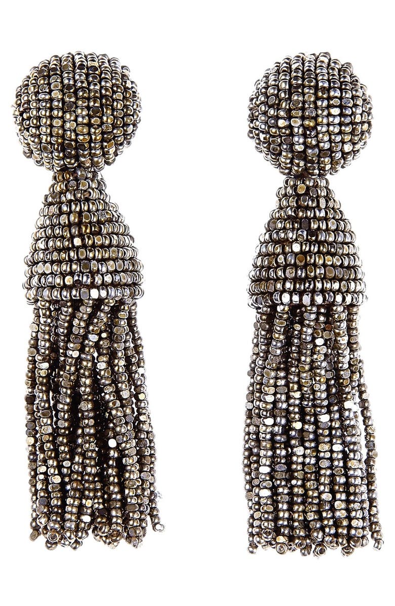 Oscar de la Renta Classic Short Tassel Drop Clip Earrings, Main, color, Champagne