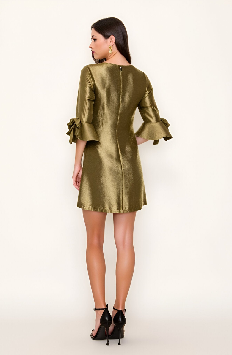 Modenaire Satin Shift Dress with Ruffle Three-Quarter Sleeves, Alternate, color, 