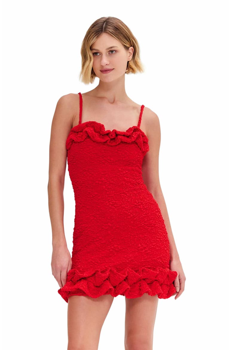 Papillon Jacquard Flutter Mini Dress, Alternate, color, RED