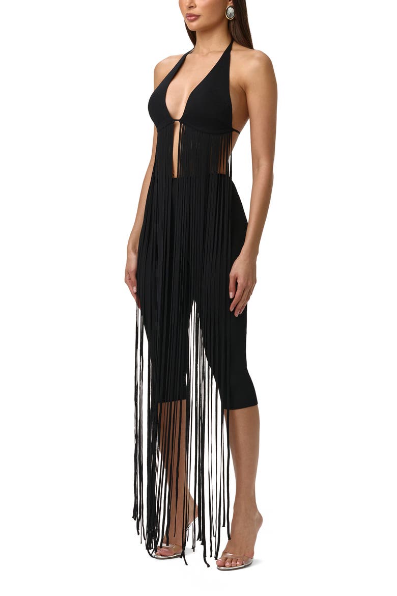 Long Fringe Halter Top, Alternate, color, BLACK