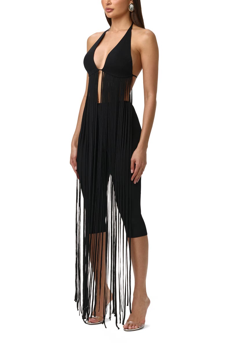 Naked Wardrobe Long Fringe Halter Top, Alternate, color, Black