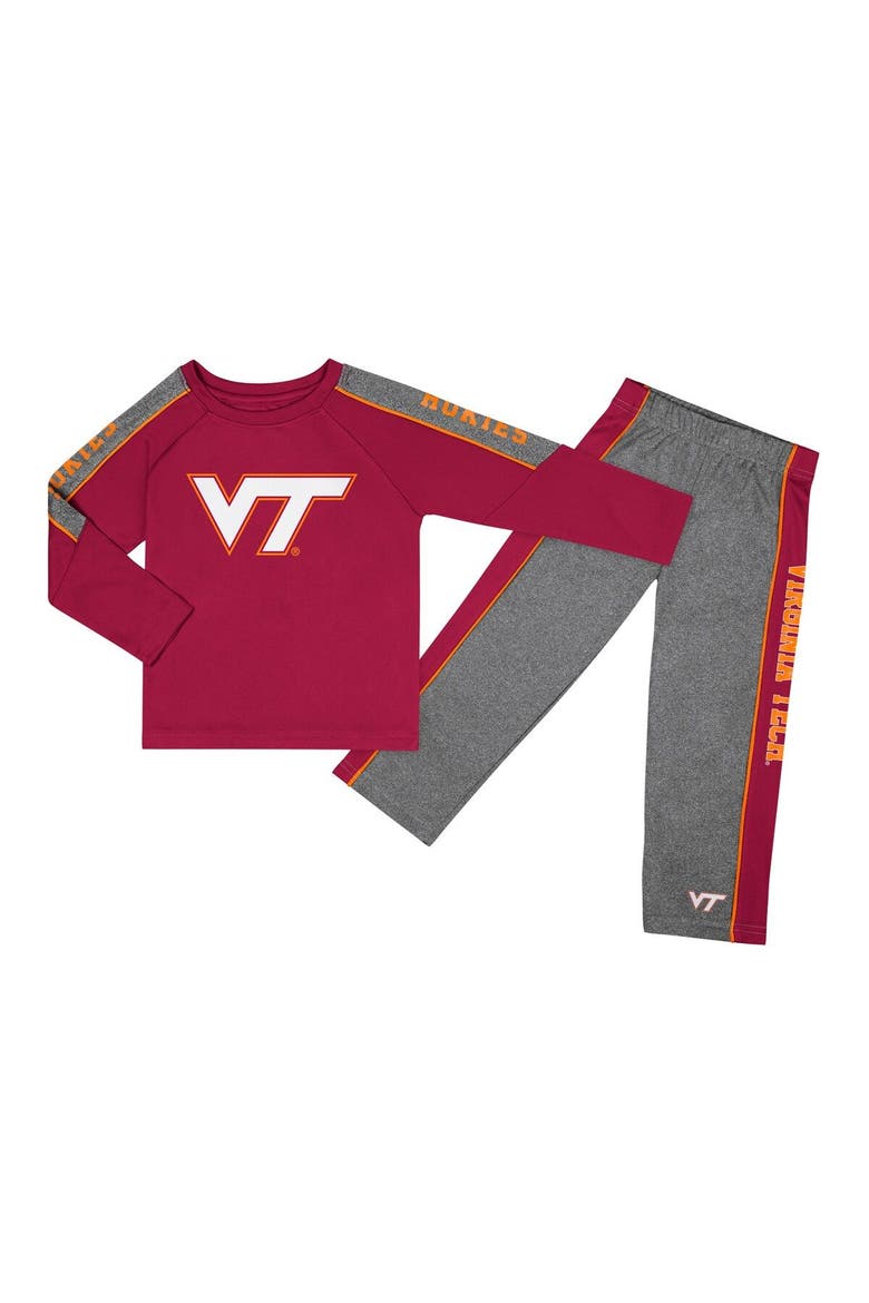 Toddler Colosseum Maroon/Heather Gray Virginia Tech Hokies Logo Raglan Long Sleeve T-Shirt & Pants Set, Main, color, Maroon