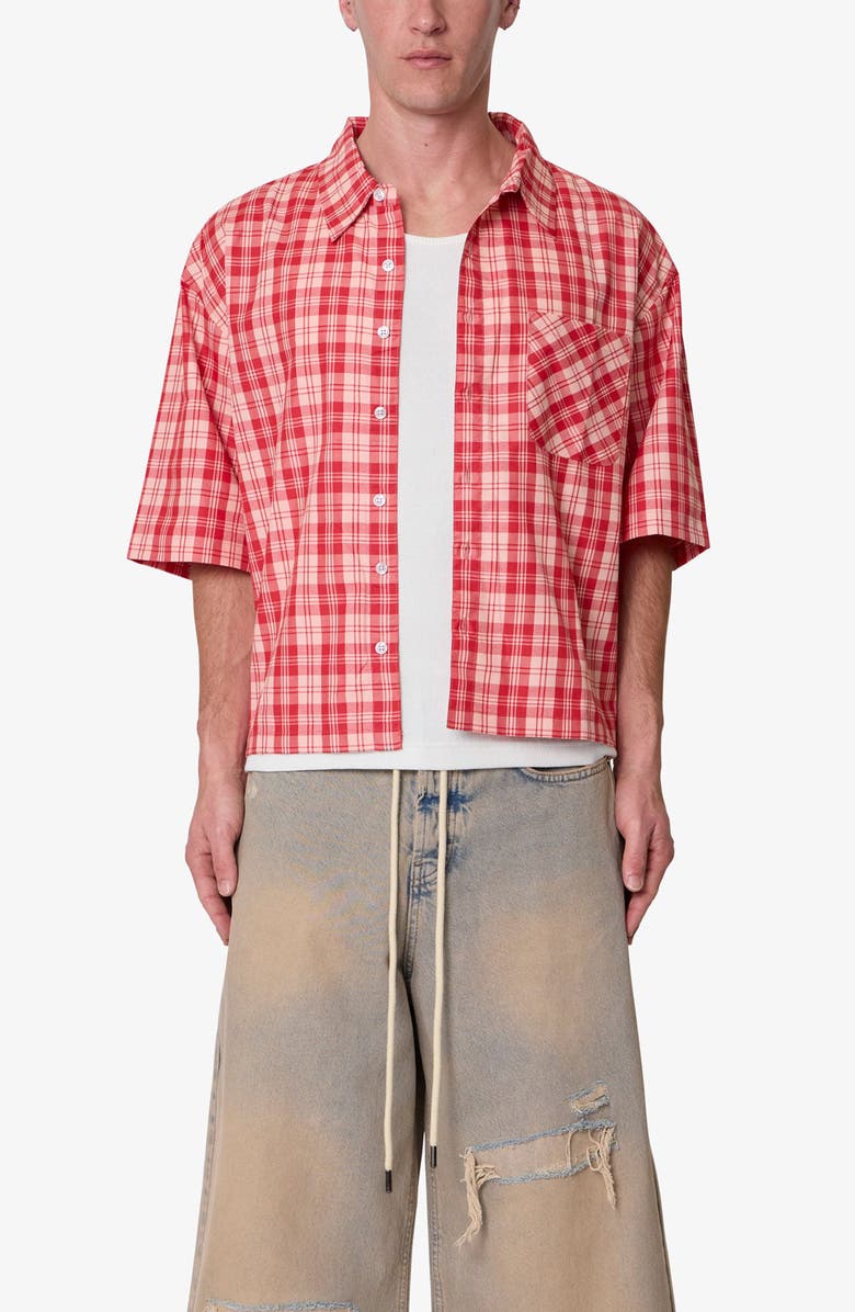 mnml Plaid Crop Short Sleeve Cotton Flannel Button-Up Shirt, Main, color, 