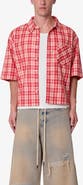 mnml Plaid Crop Short Sleeve Cotton Flannel Button-Up Shirt