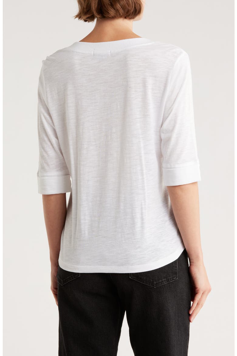 Split Neck Three-Quarter Sleeve Top, Alternate, color, OFF WHITE