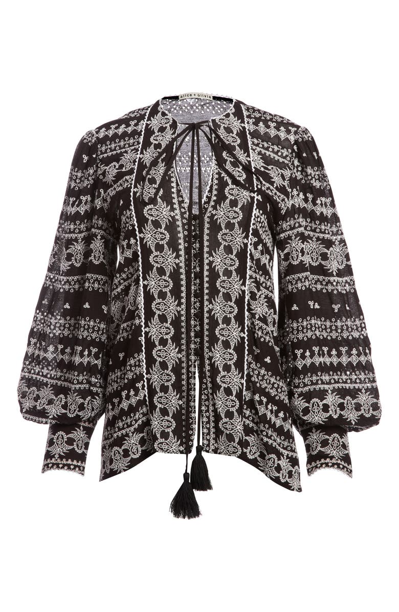 Alice + Olivia Ona Embroidered Tunic Top, Alternate, color,