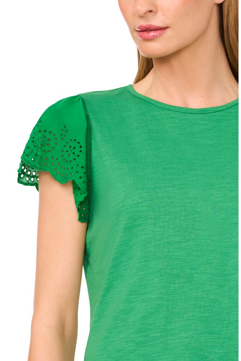 Eyelet Flutter Sleeve T-Shirt, Alternate, color, MEDIUM GREEN