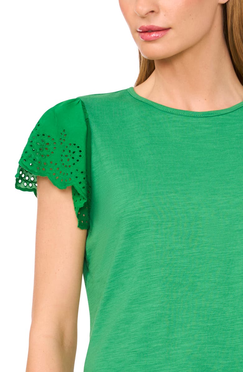 CeCe Eyelet Flutter Sleeve T-Shirt, Alternate, color, Medium Green
